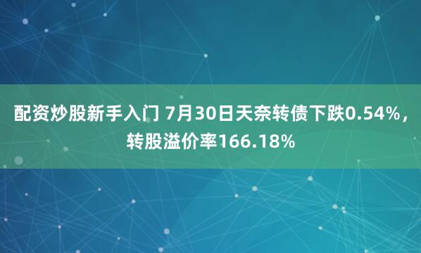 配资炒股新手入门 7月30日天奈转债下跌0.54%，转股溢价率166.18%